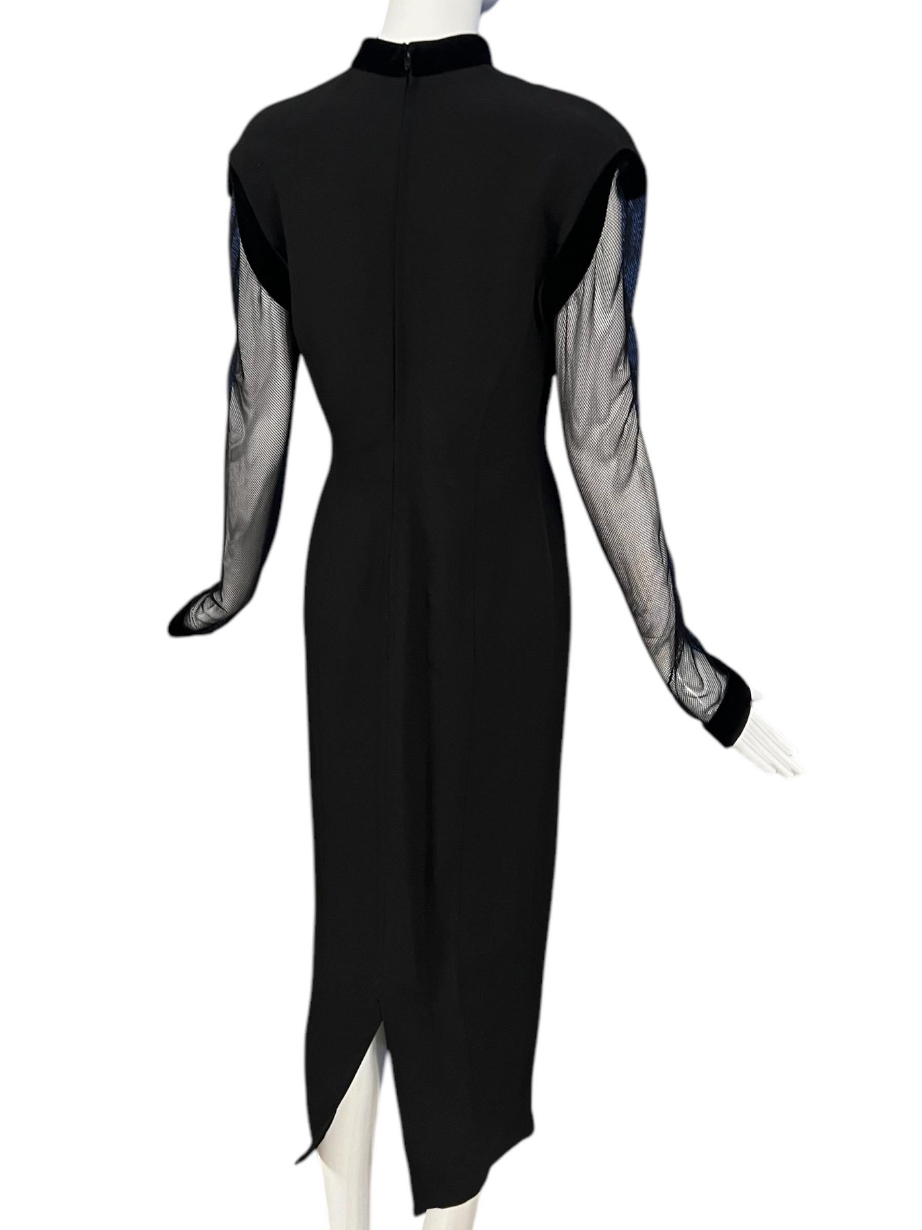 F/W 1993 Thierry Mugler Black Velvet Mesh Cutout Gown For Sale 5