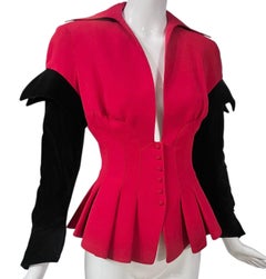 F/W 1993 Thierry Mugler Structured Red Peplum Velvet Jacket