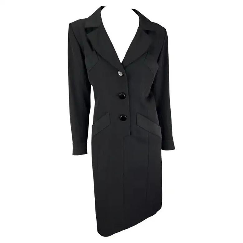 F/W 1993 Yves Saint Laurent Pasarela Esmoquin Negro Vestido Camisero