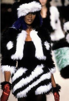 F/W 1994 Chanel Black & White Faux Fur Mini Dress by Karl Lagerfeld