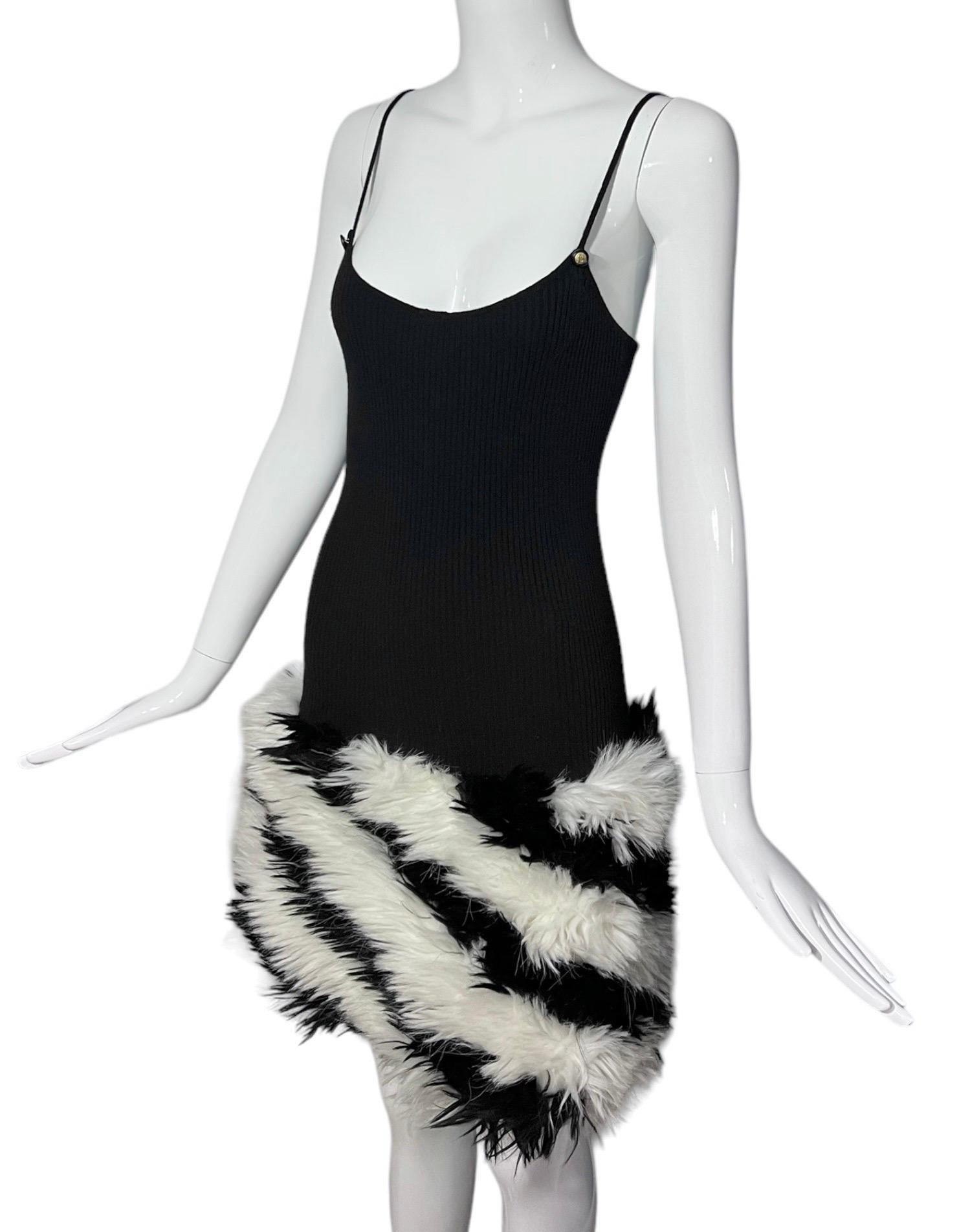 F/W 1994 Chanel Black & White Faux Fur Mini Dress by Karl Lagerfeld 1