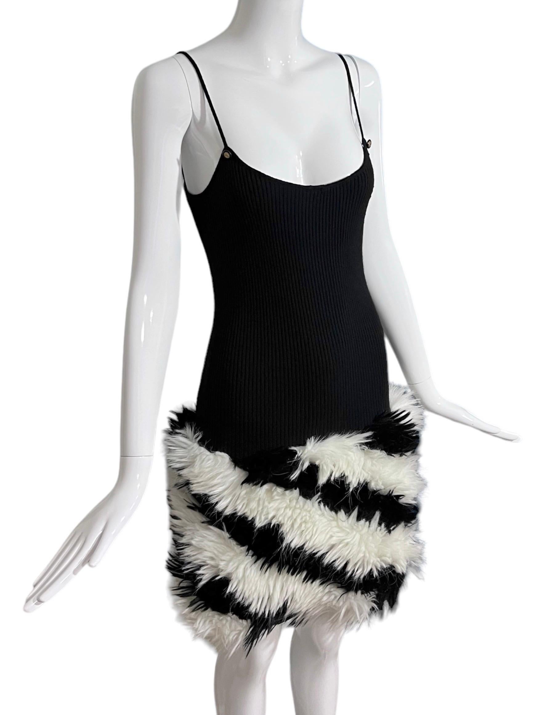 F/W 1994 Chanel Black & White Faux Fur Mini Dress by Karl Lagerfeld 2