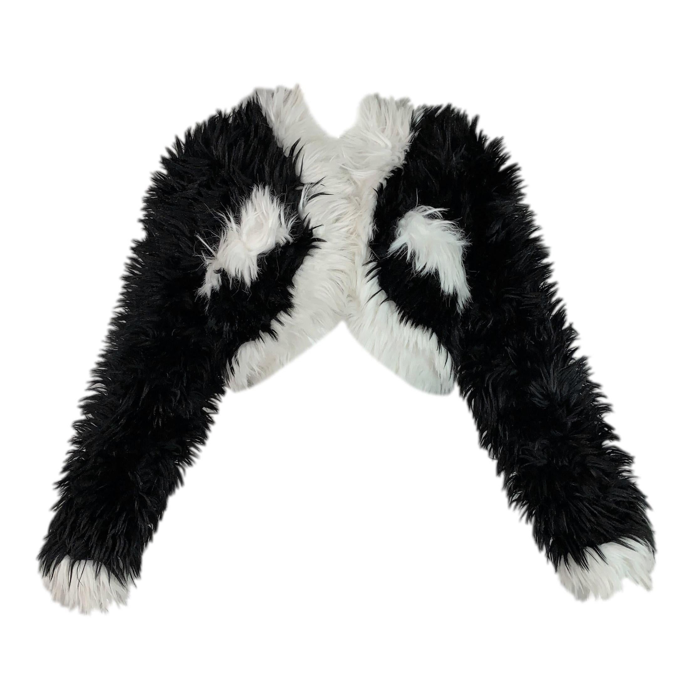 F/W 1994 Chanel Documented Runway Black & White Faux Fur Cropped Jacket For Sale