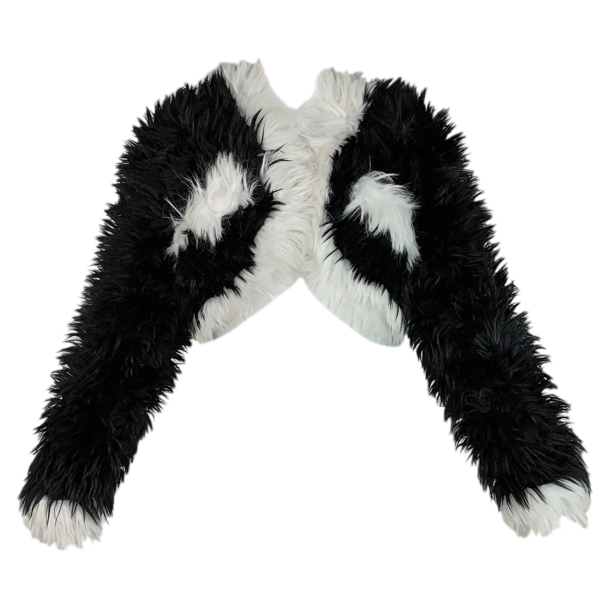 F/W 1994 Chanel Documented Runway Black & White Faux Fur Cropped Jacket