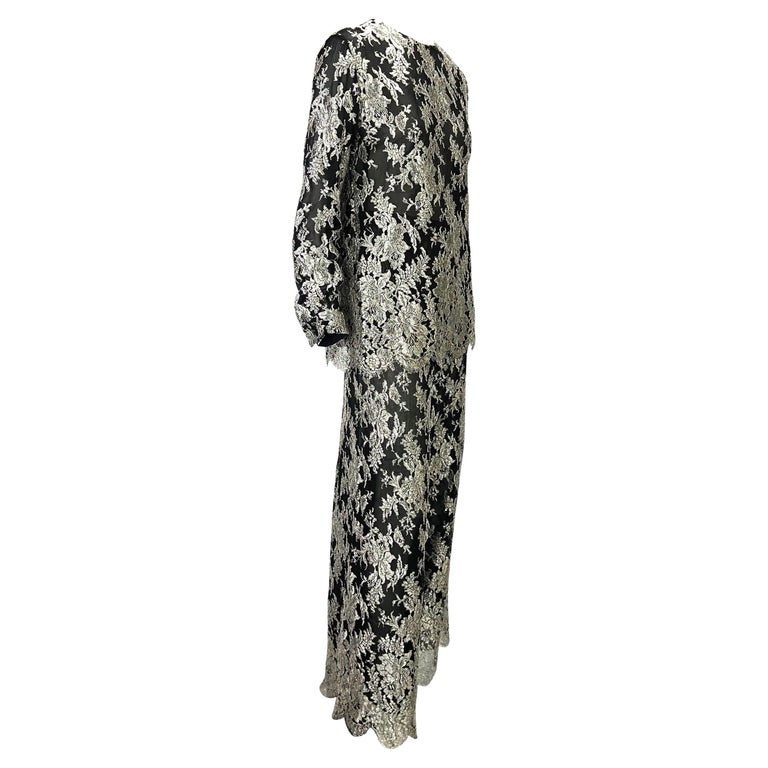 F/W 1994 Christian Lacroix Silver Lace Black Sheer Pant Set For Sale 4