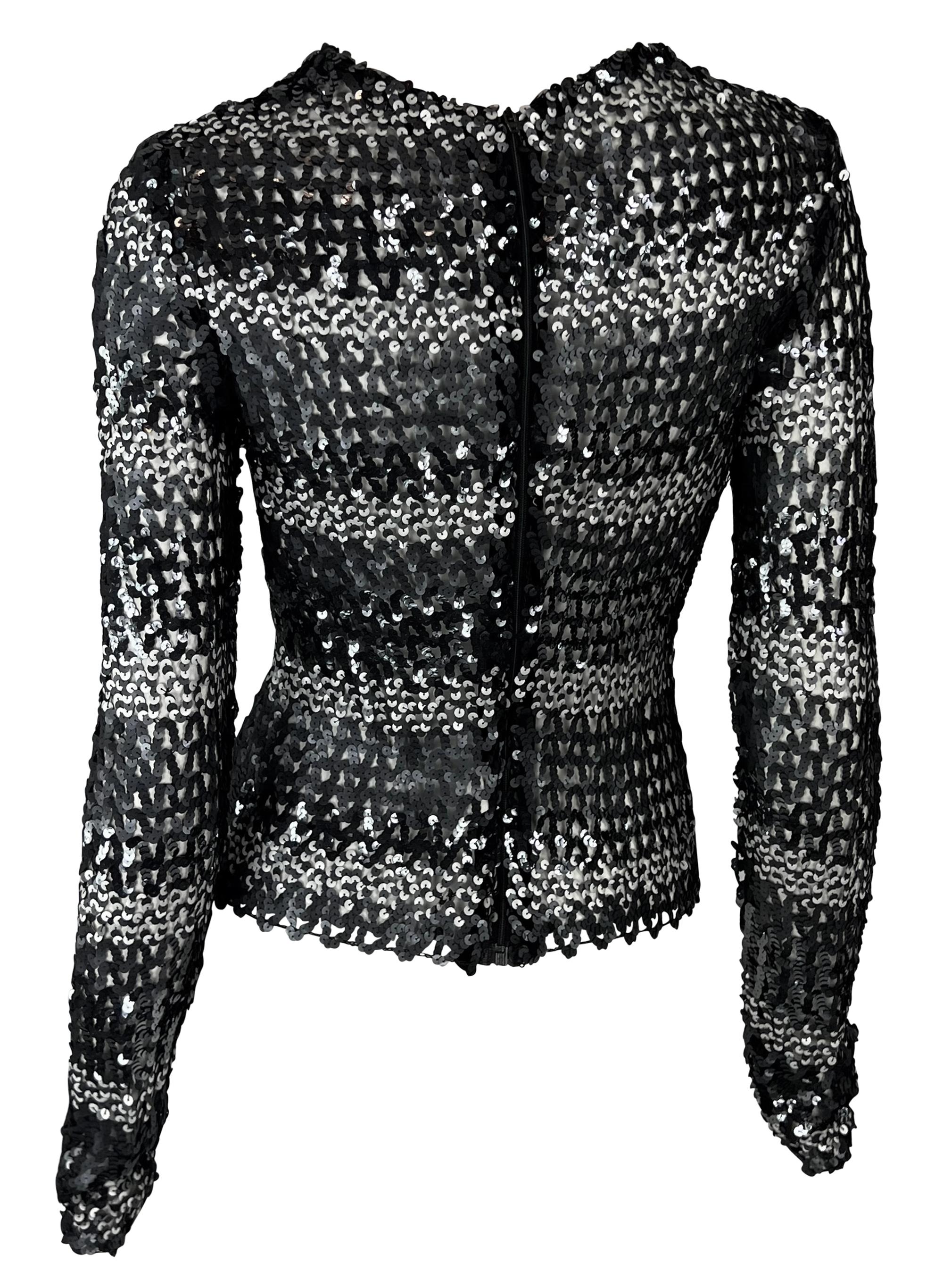 F/W 1994 Dolce & Gabbana Camiseta de manga larga de punto con lentejuelas negro y plata en venta 2