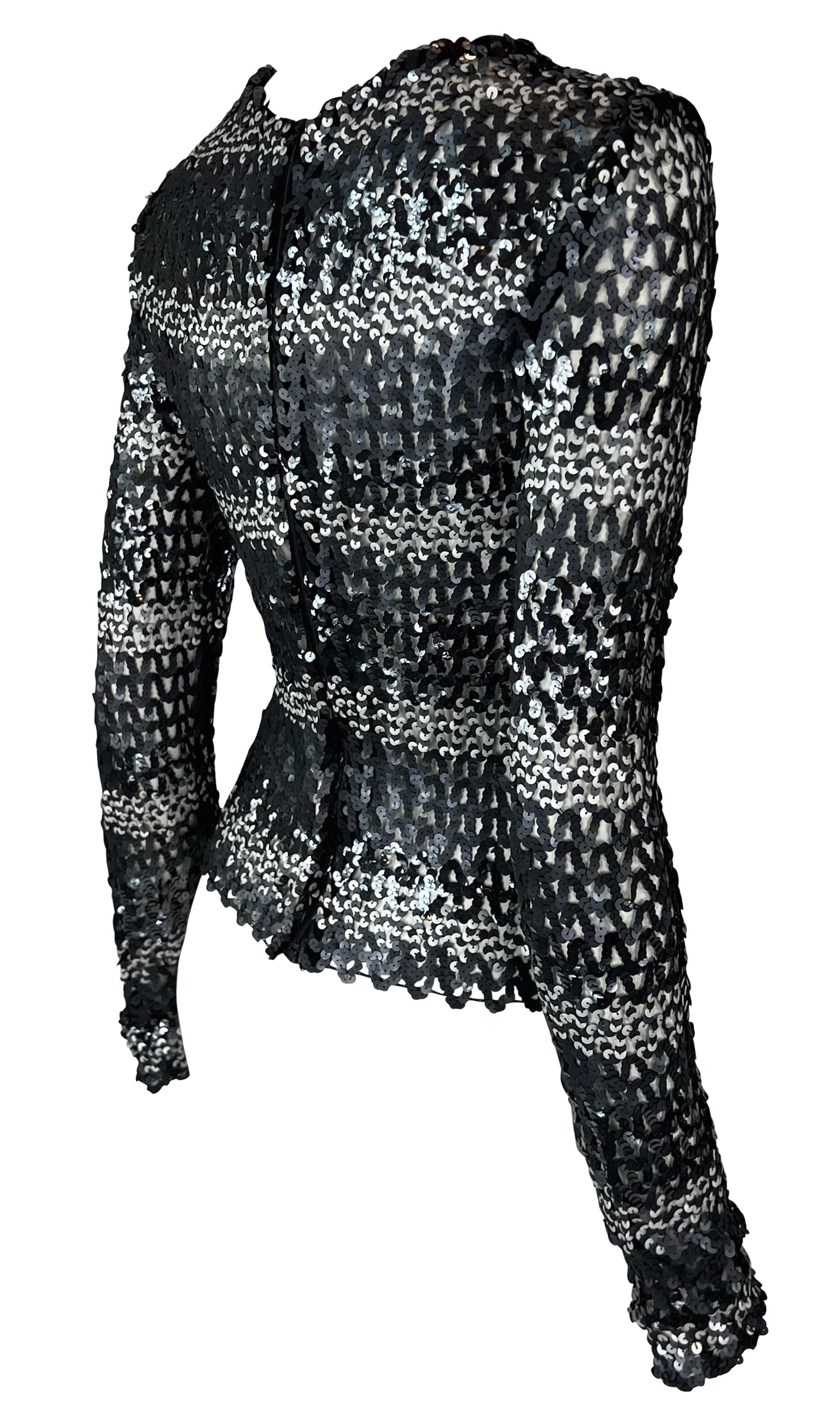 F/W 1994 Dolce & Gabbana Camiseta de manga larga de punto con lentejuelas negro y plata en venta 3