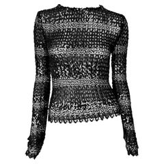 F/W 1994 Dolce & Gabbana Black Silver Sequin Sheer Knit Long Sleeve Runway Top