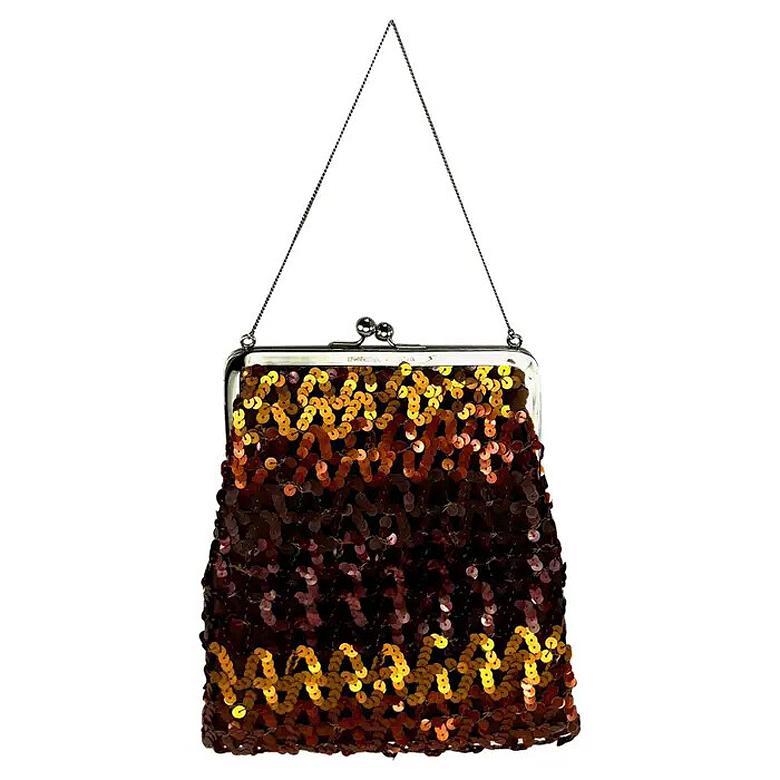 F/W 1994 Dolce & Gabbana Brown Copper Sequin Chain Evening Bag For Sale
