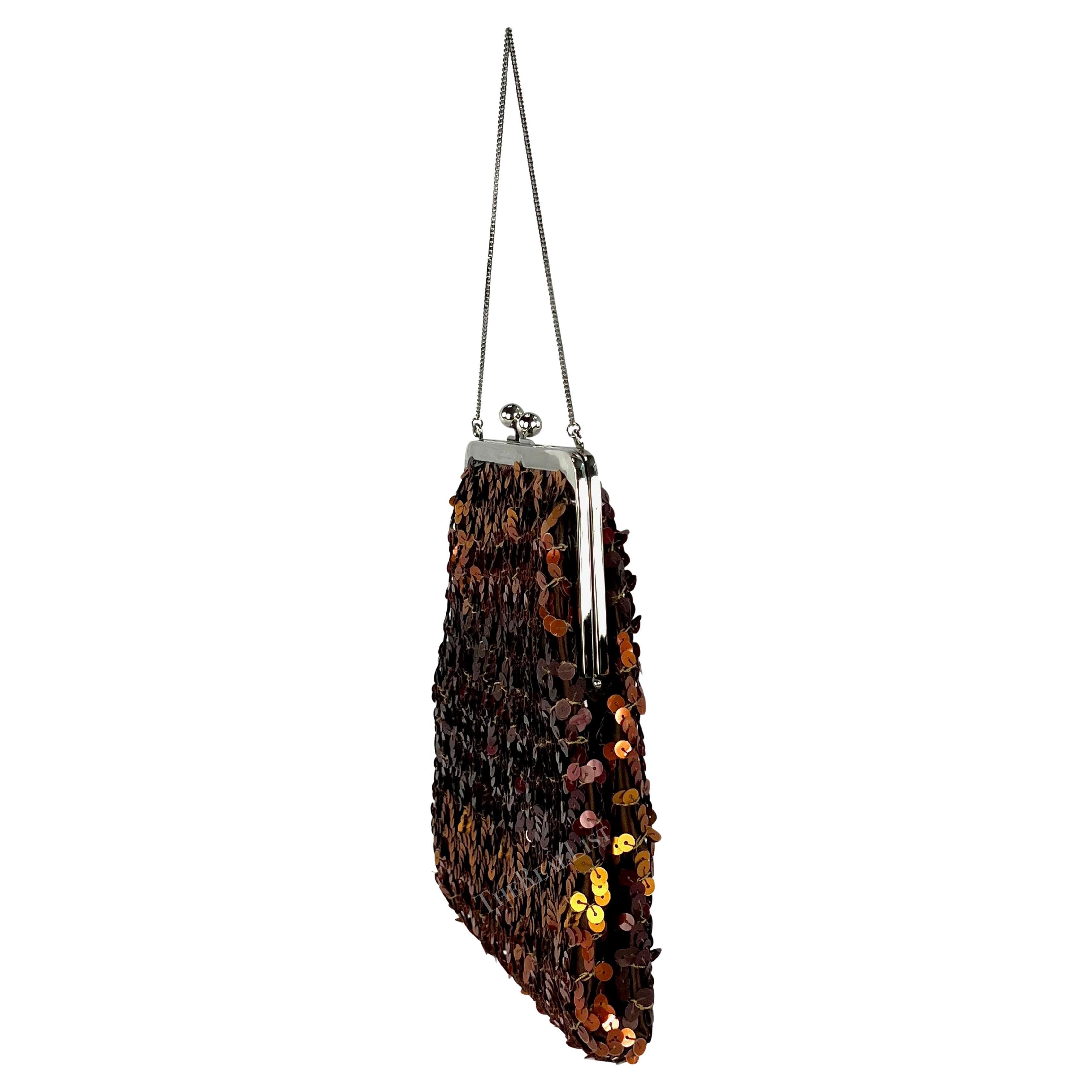 F/W 1994 Dolce & Gabbana Brown Copper Sequin Chain Evening Bag In Good Condition For Sale In West Hollywood, CA