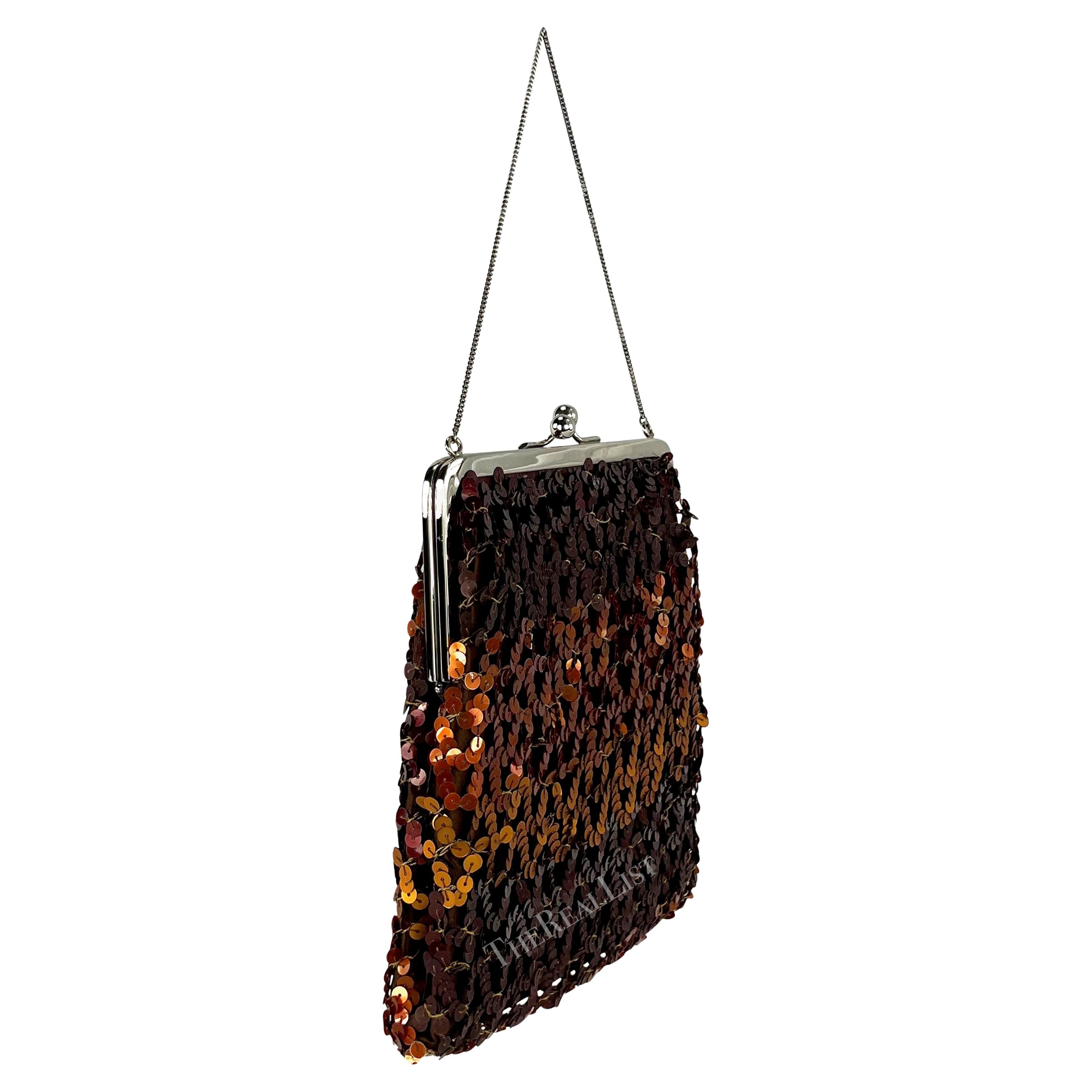 Women's F/W 1994 Dolce & Gabbana Brown Copper Sequin Chain Evening Bag For Sale