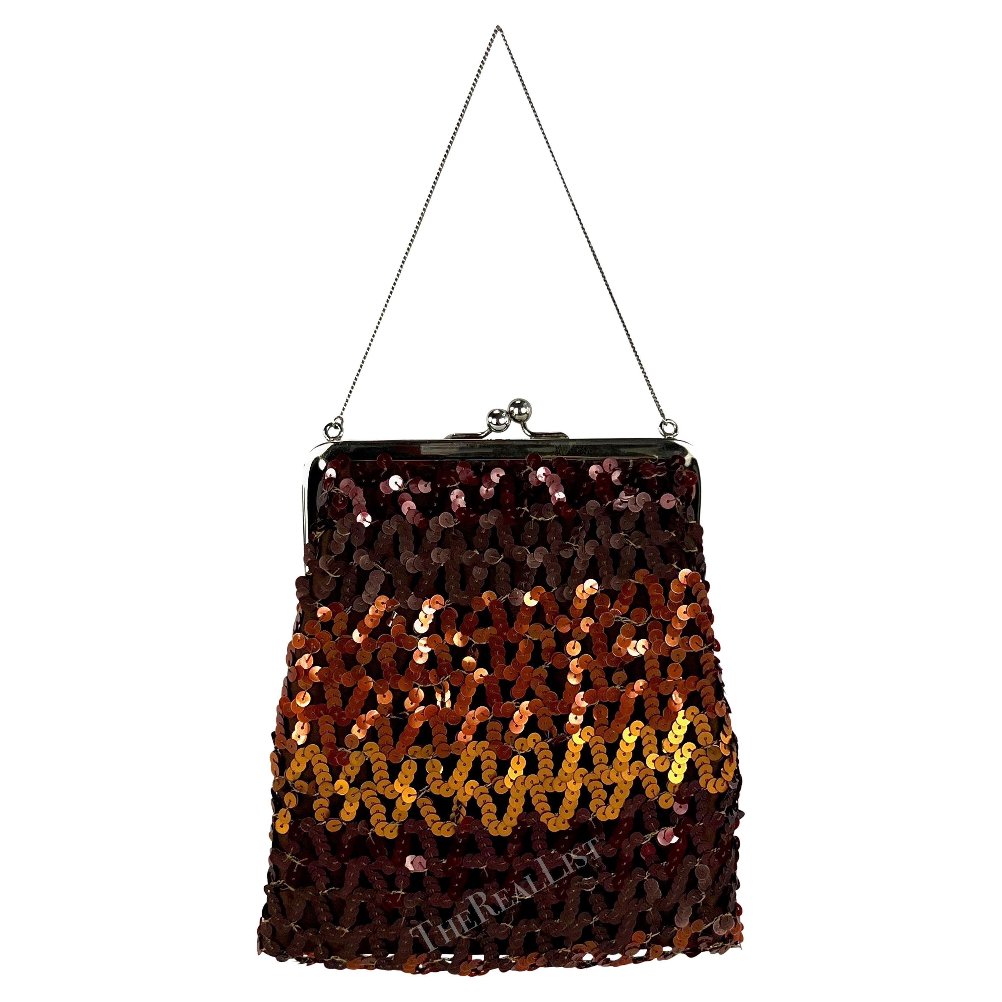F/W 1994 Dolce & Gabbana Brown Brown Copper Sequin Chain Evening Bag Pour femmes en vente