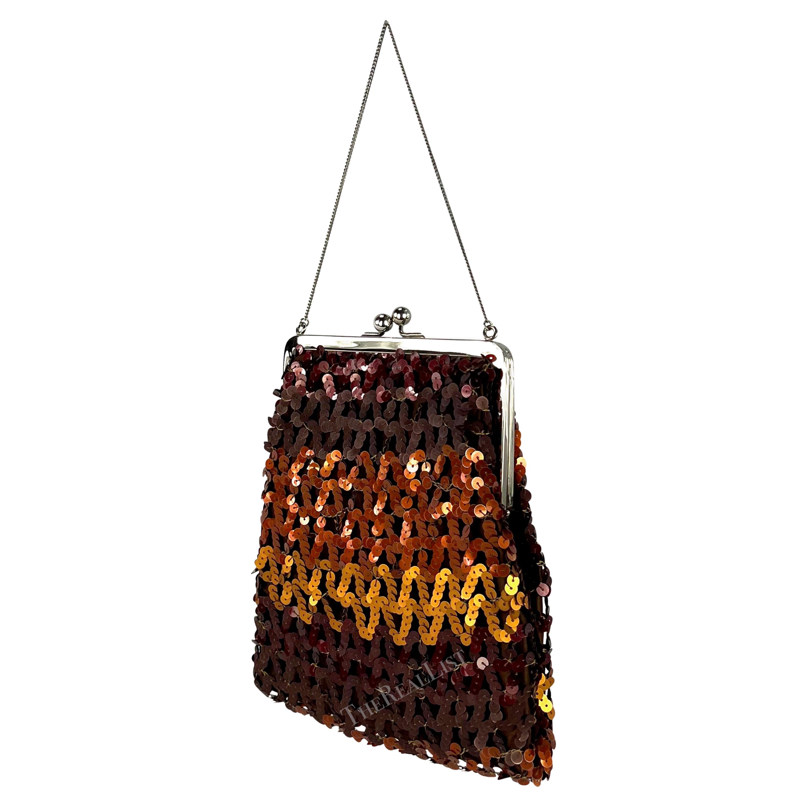 F/W 1994 Dolce & Gabbana Brown Copper Sequin Chain Evening Bag For Sale 2