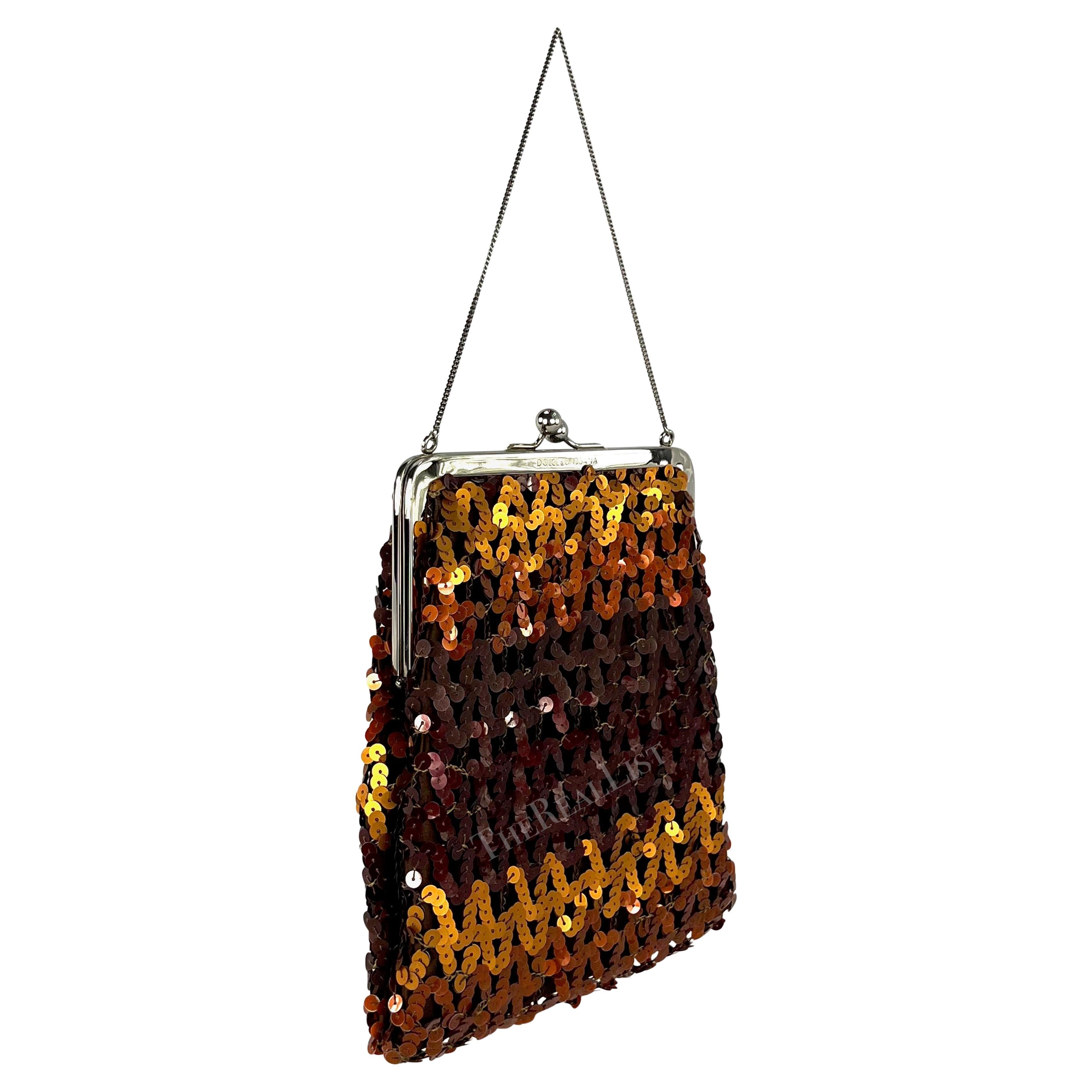 F/W 1994 Dolce & Gabbana Brown Copper Sequin Chain Evening Bag For Sale 4