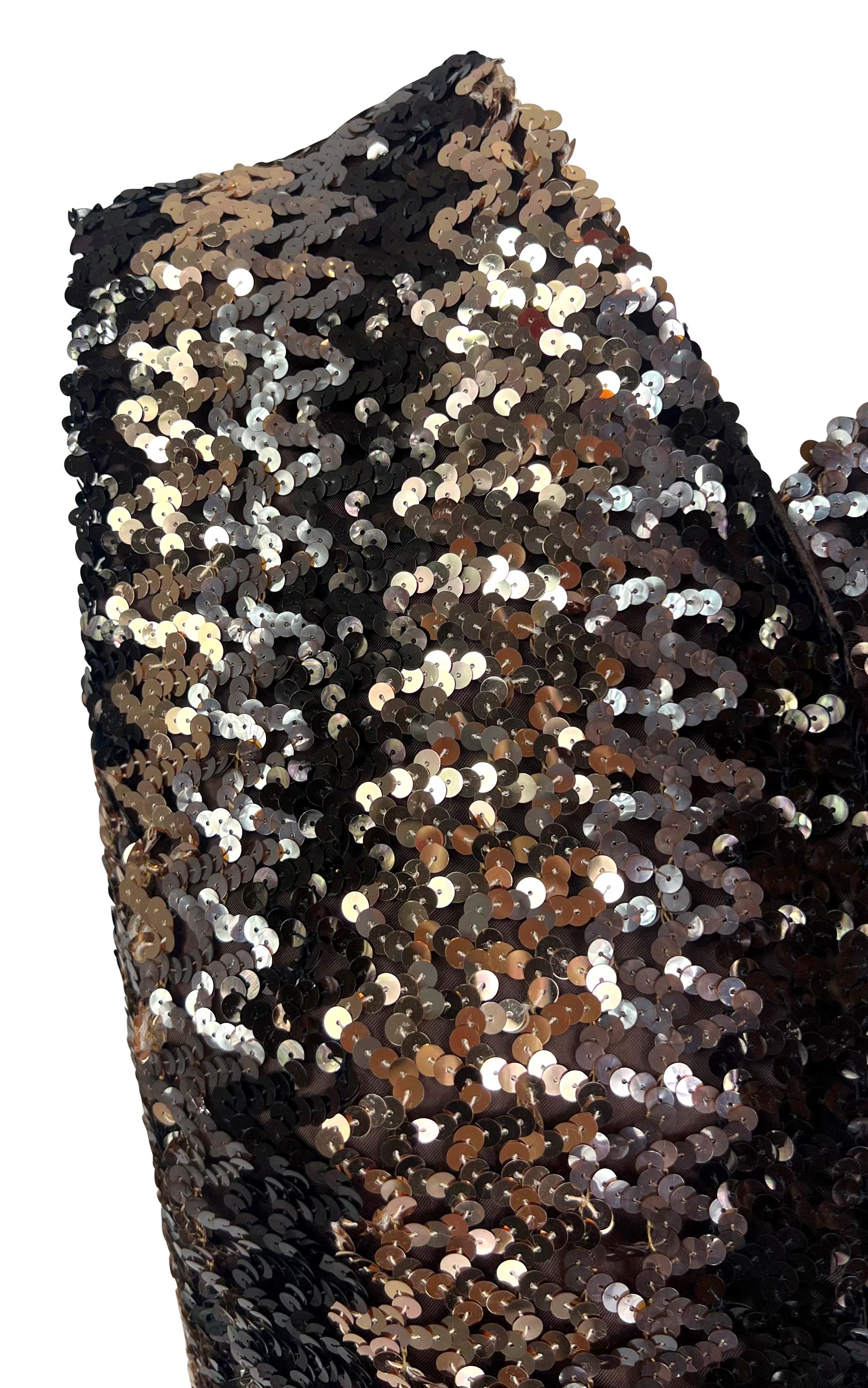 Black F/W 1994 Dolce & Gabbana Brown Sequin Crushed Velvet Vest Sleeveless Top For Sale