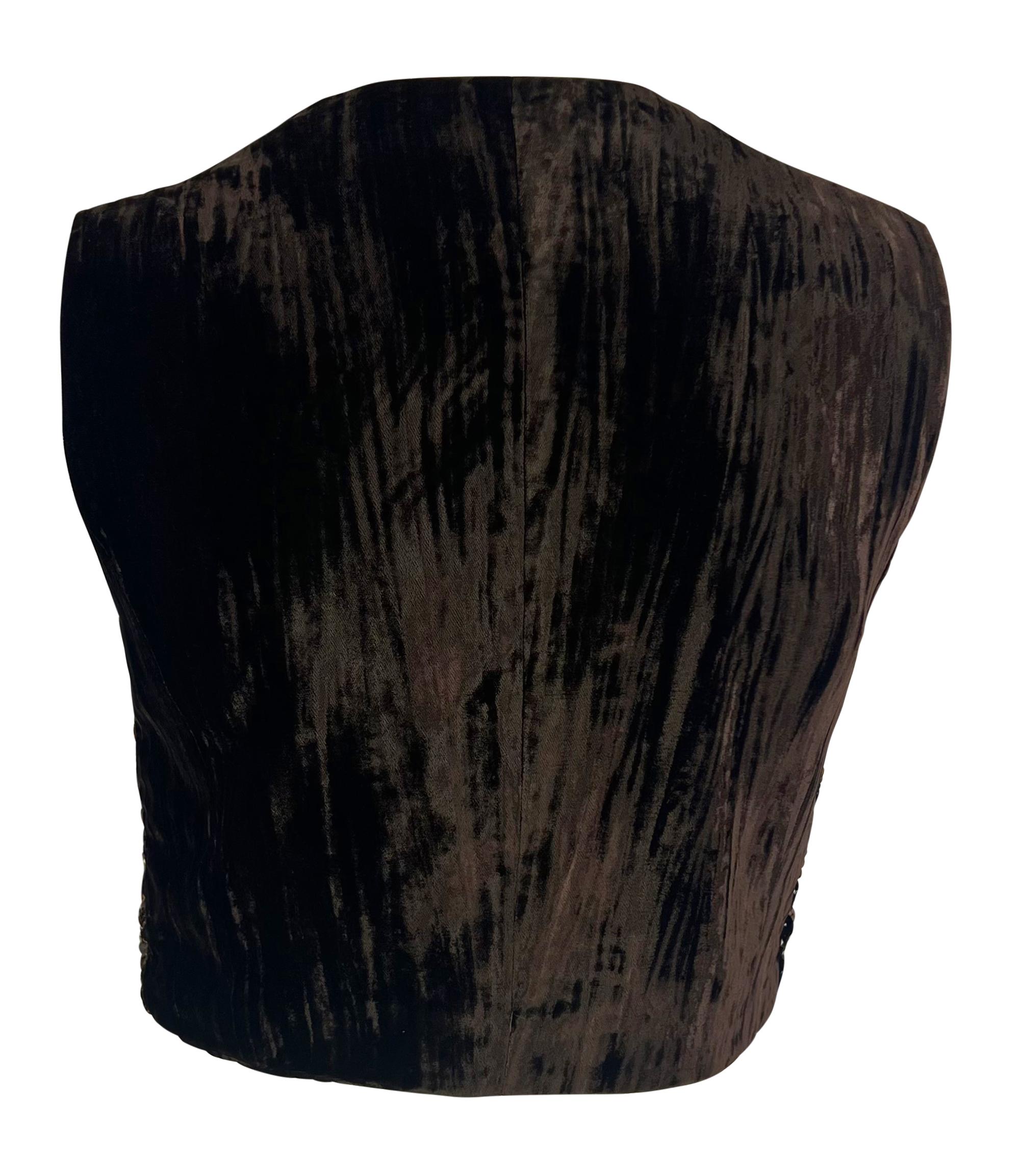 F/W 1994 Dolce & Gabbana Brown Sequin Crushed Velvet Vest Sleeveless Top For Sale 1