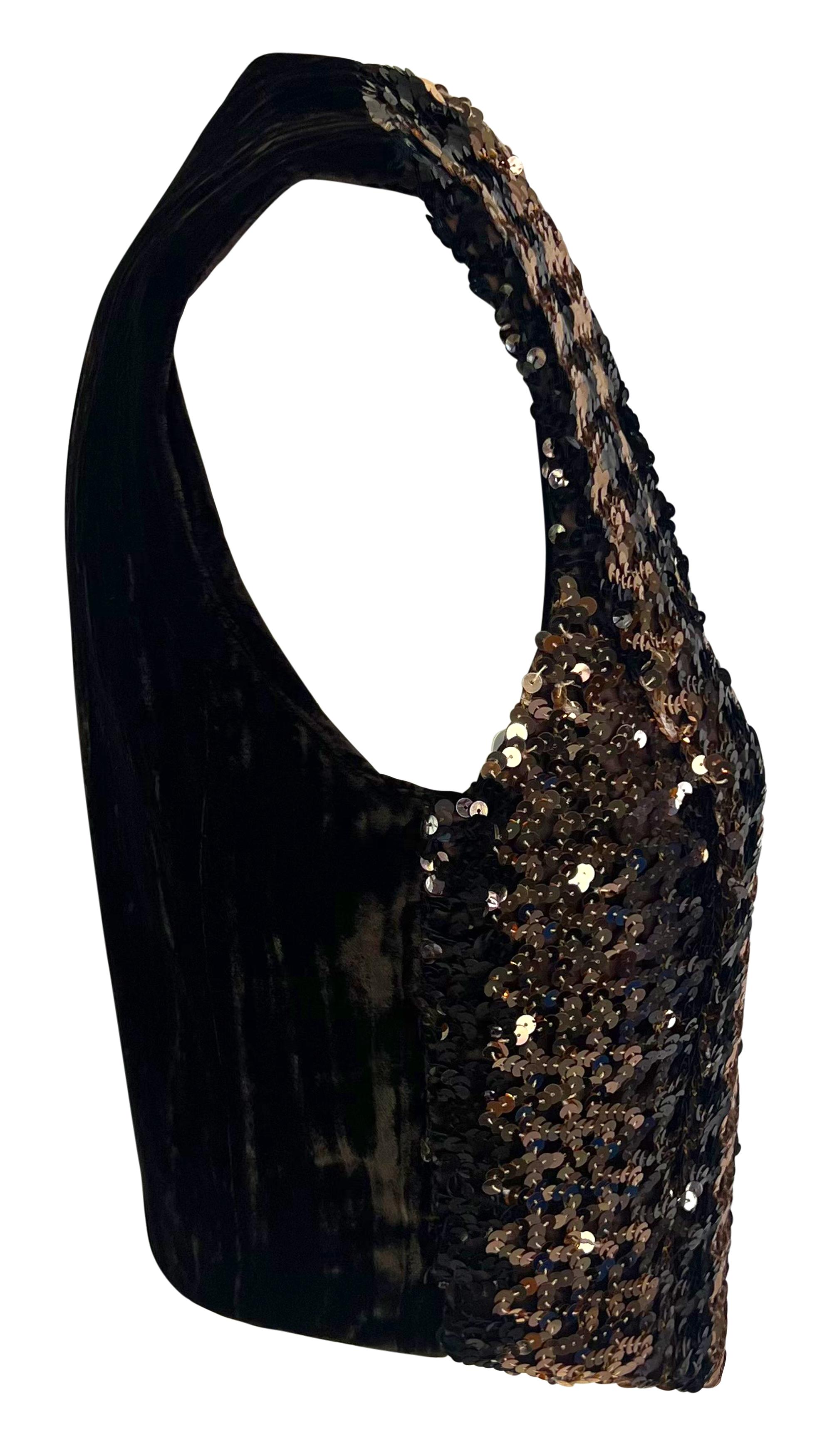 F/W 1994 Dolce & Gabbana Brown Sequin Crushed Velvet Vest Sleeveless Top For Sale 2