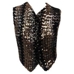 F/W 1994 Dolce & Gabbana Brown Sequin Crushed Velvet Vest Ärmelloses Oberteil