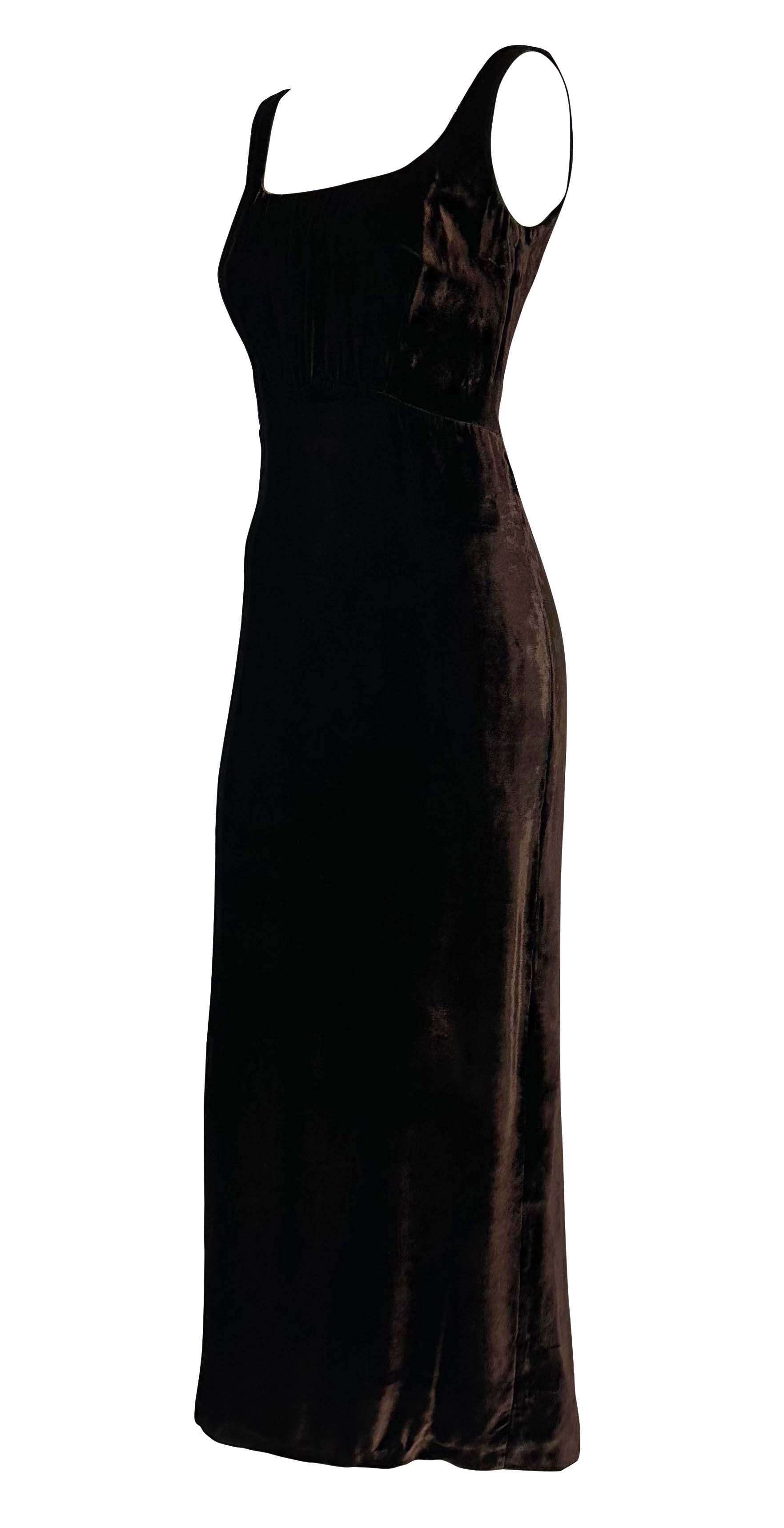 Women's F/W 1994 Dolce & Gabbana Runway Brown Velvet Viscose Maxi Flare Evening Gown For Sale