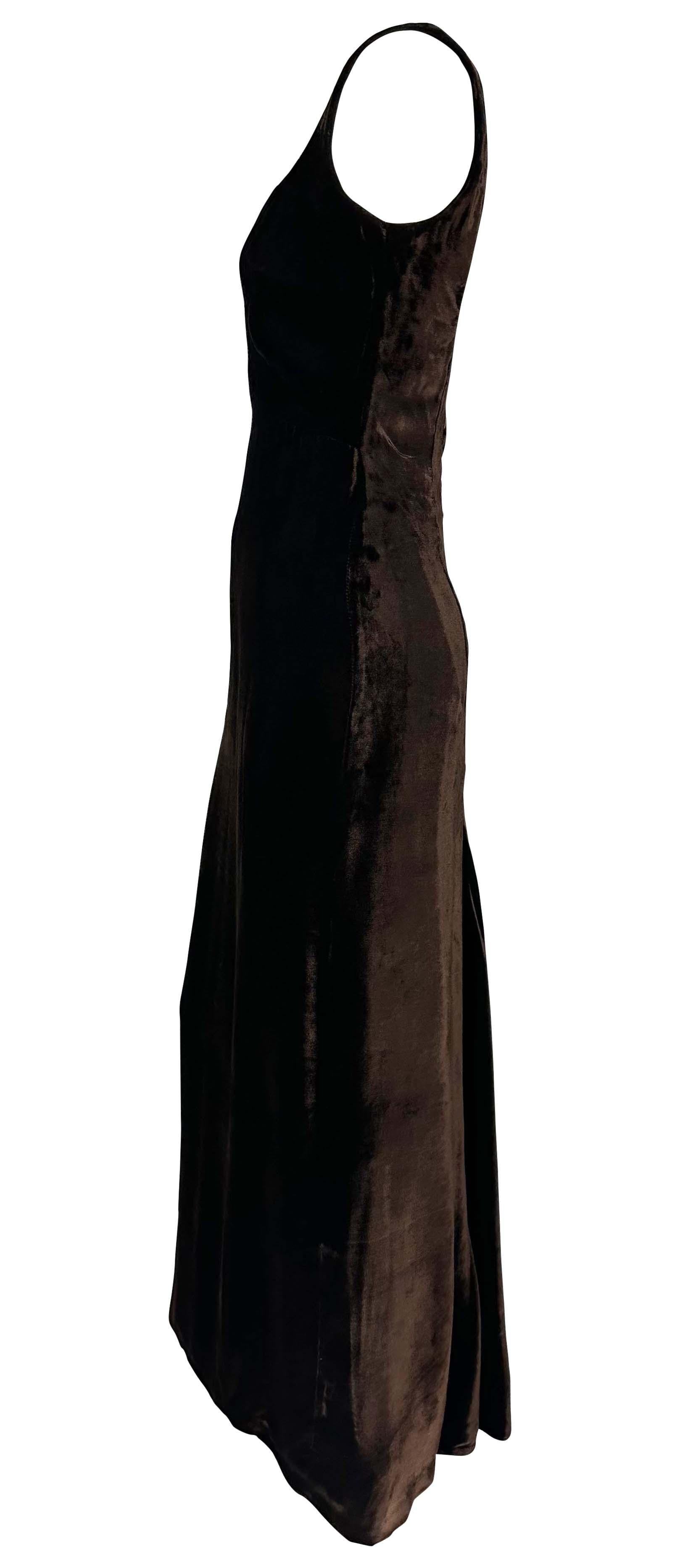 F/W 1994 Dolce & Gabbana Runway Brown Velvet Viscose Maxi Flare Evening Gown For Sale 1