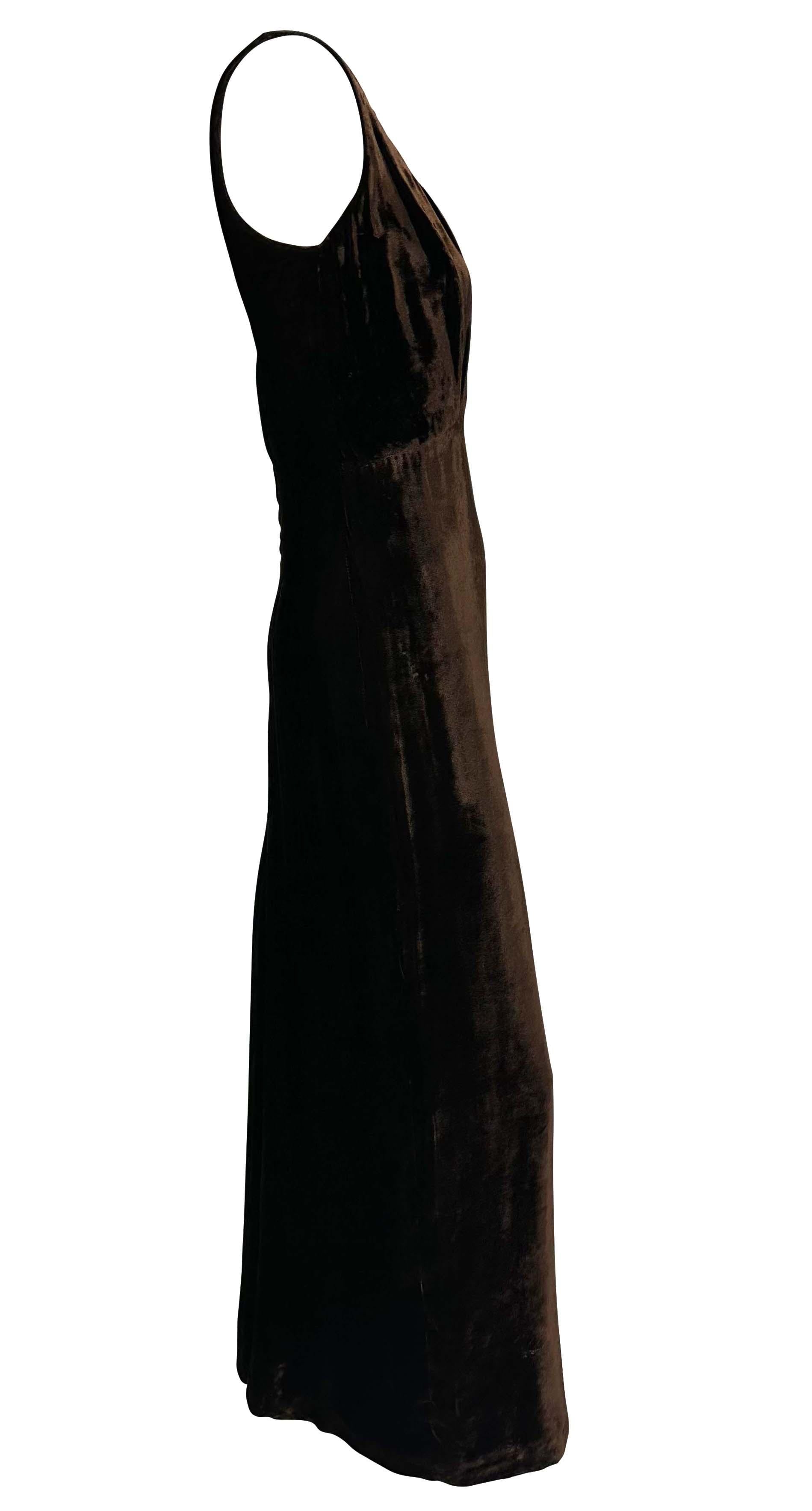 F/W 1994 Dolce & Gabbana Runway Brown Velvet Viscose Maxi Flare Evening Gown For Sale 3