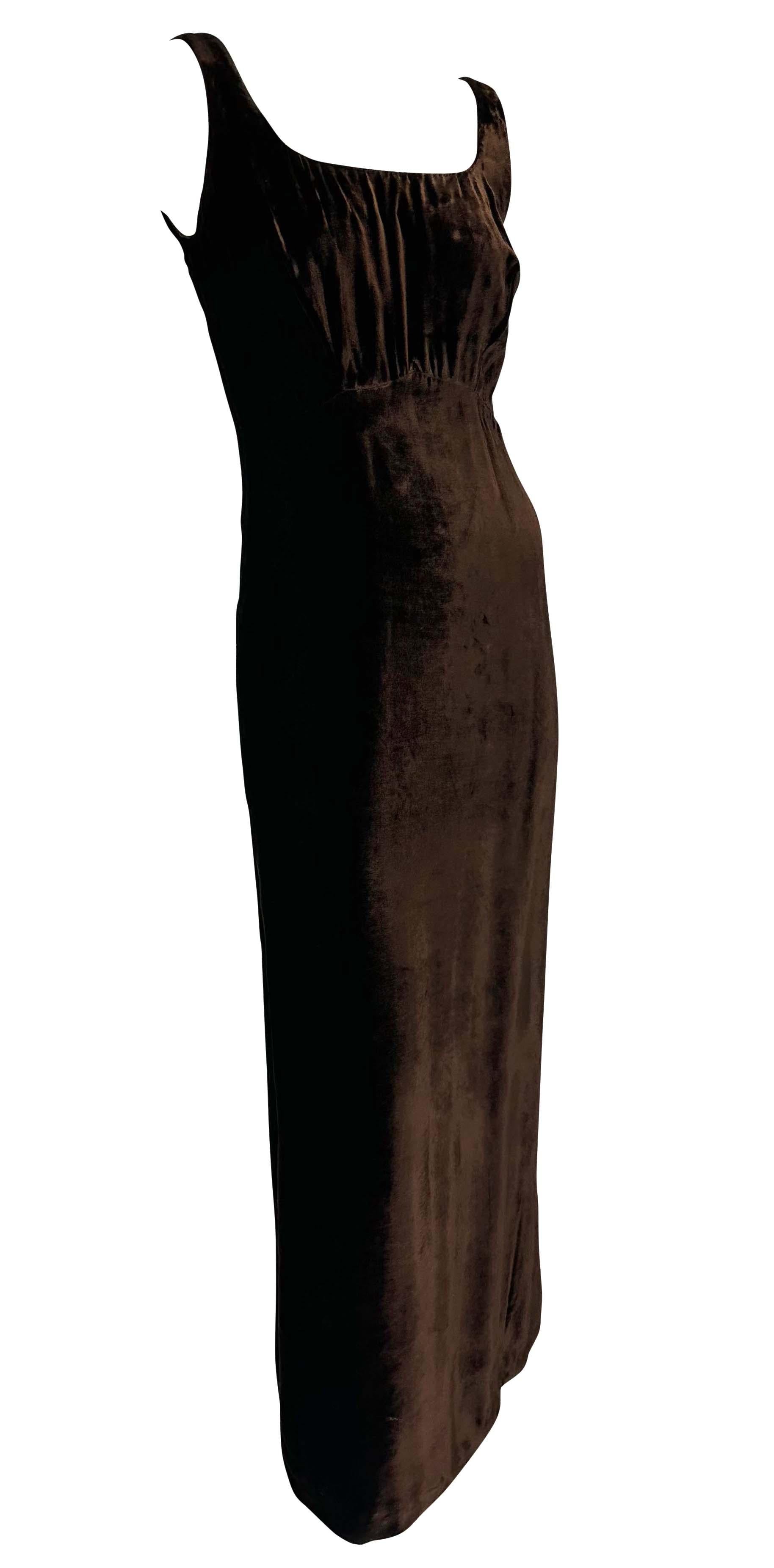 F/W 1994 Dolce & Gabbana Runway Brown Velvet Viscose Maxi Flare Evening Gown For Sale 4