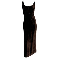 F/W 1994 Dolce & Gabbana Runway Brown Velvet Viscose Maxi Flare Evening Gown