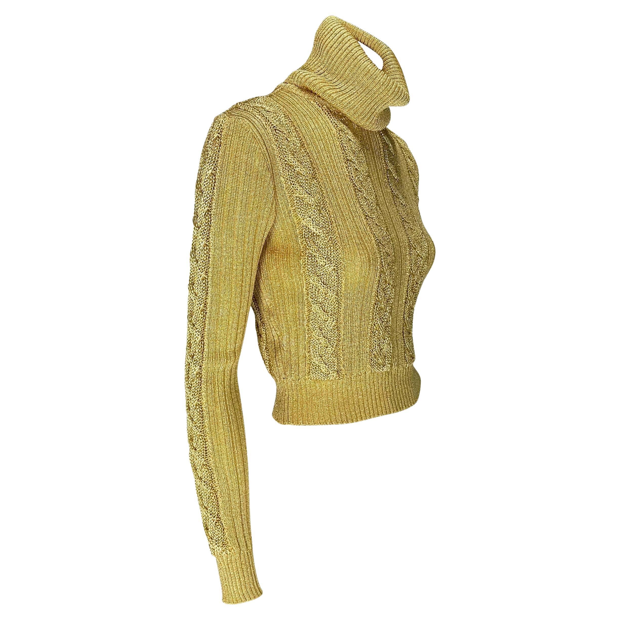 F/W 1994 Gianni Versace Ad Runway Gold Metallic Cable Knit Turtleneck Sweater 3
