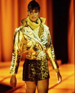 F/W 1994 Gianni Versace Ad Runway Gold Metallic Cable Knit Turtleneck Sweater