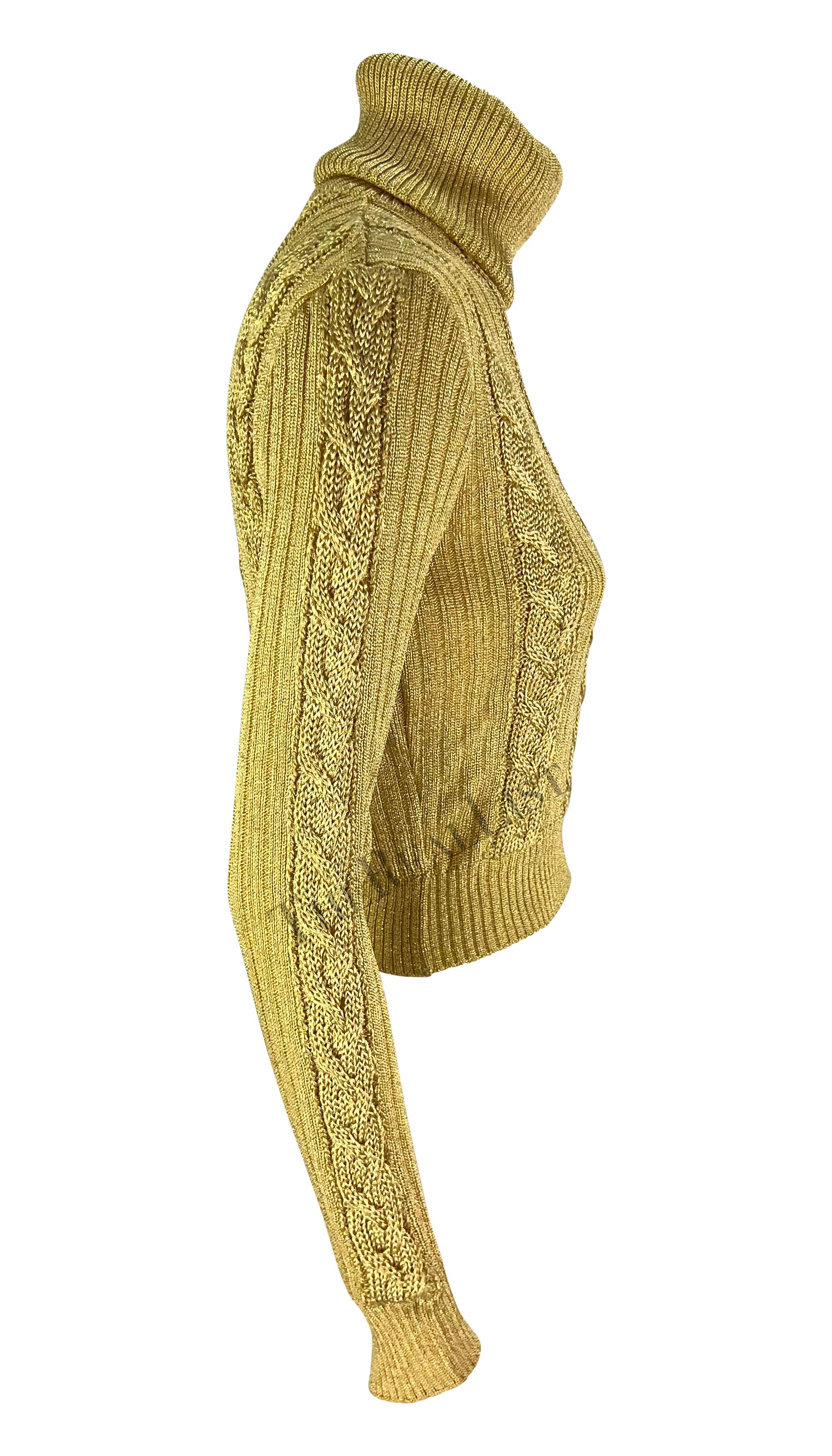 F/W 1994 Gianni Versace Ad Runway Gold Metallic Cable Knit Turtleneck Sweater For Sale 4