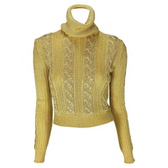 Vintage F/W 1994 Gianni Versace Ad Runway Gold Metallic Cable Knit Turtleneck Sweater