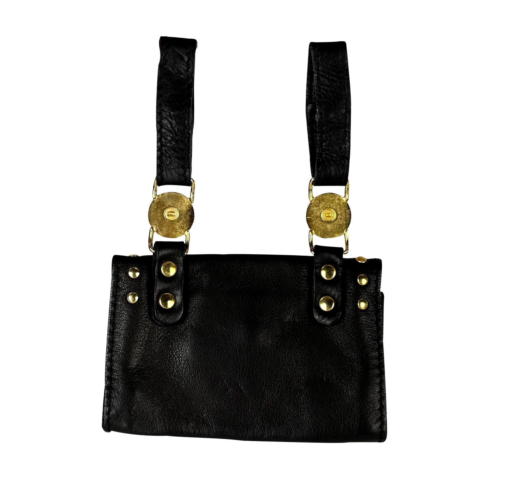 F/W 1994 Gianni Versace Black Leather Gold Stud Medusa Sunburst Mini Belt Bag  For Sale 1