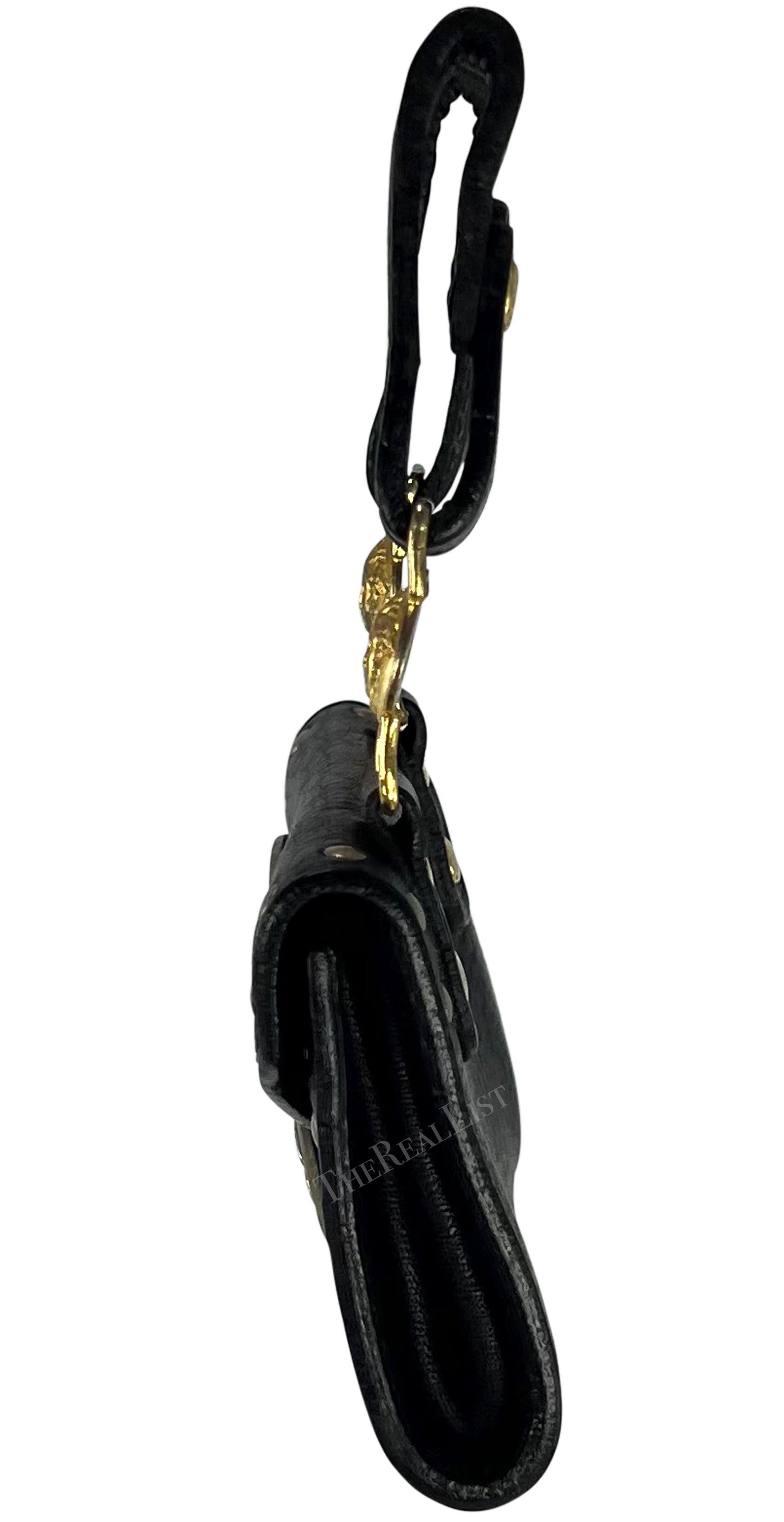 F/W 1994 Gianni Versace Black Leather Gold-Tone Medusa Medallion Belt Bag Pouch For Sale 2