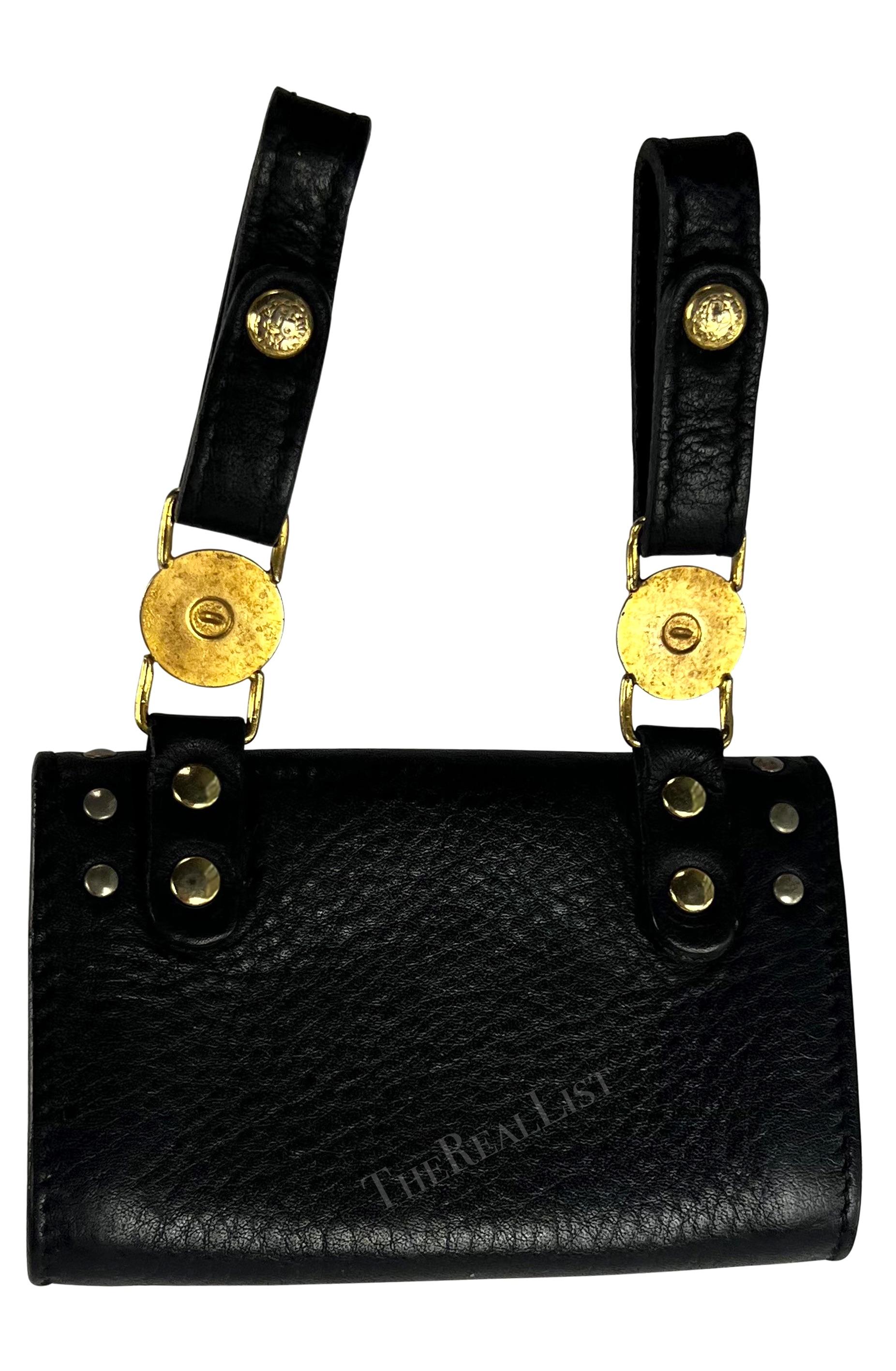 F/W 1994 Gianni Versace Black Leather Gold-Tone Medusa Medallion Belt Bag Pouch For Sale 4