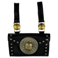 F/W 1994 Gianni Versace Black Leather Gold-Tone Medusa Medallion Belt Bag Pouch
