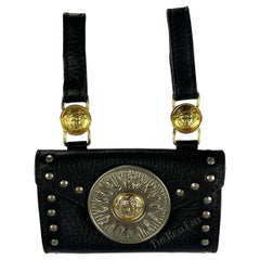 F/W 1994 Gianni Versace Black Leather Gold-Tone Medusa Medallion Belt Bag Pouch
