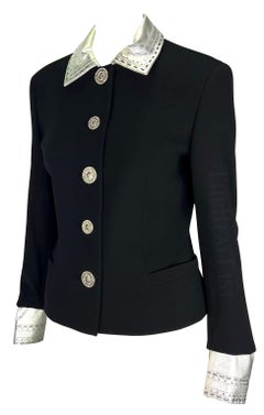 F/W 1994 Gianni Versace Black Silver Leather Accent Jacket