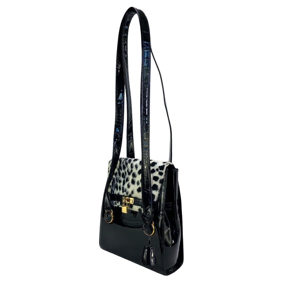 F/W 1994 Gianni Versace Couture Ad Campaign Faux Fur Leopard Print Shoulder Bag For Sale