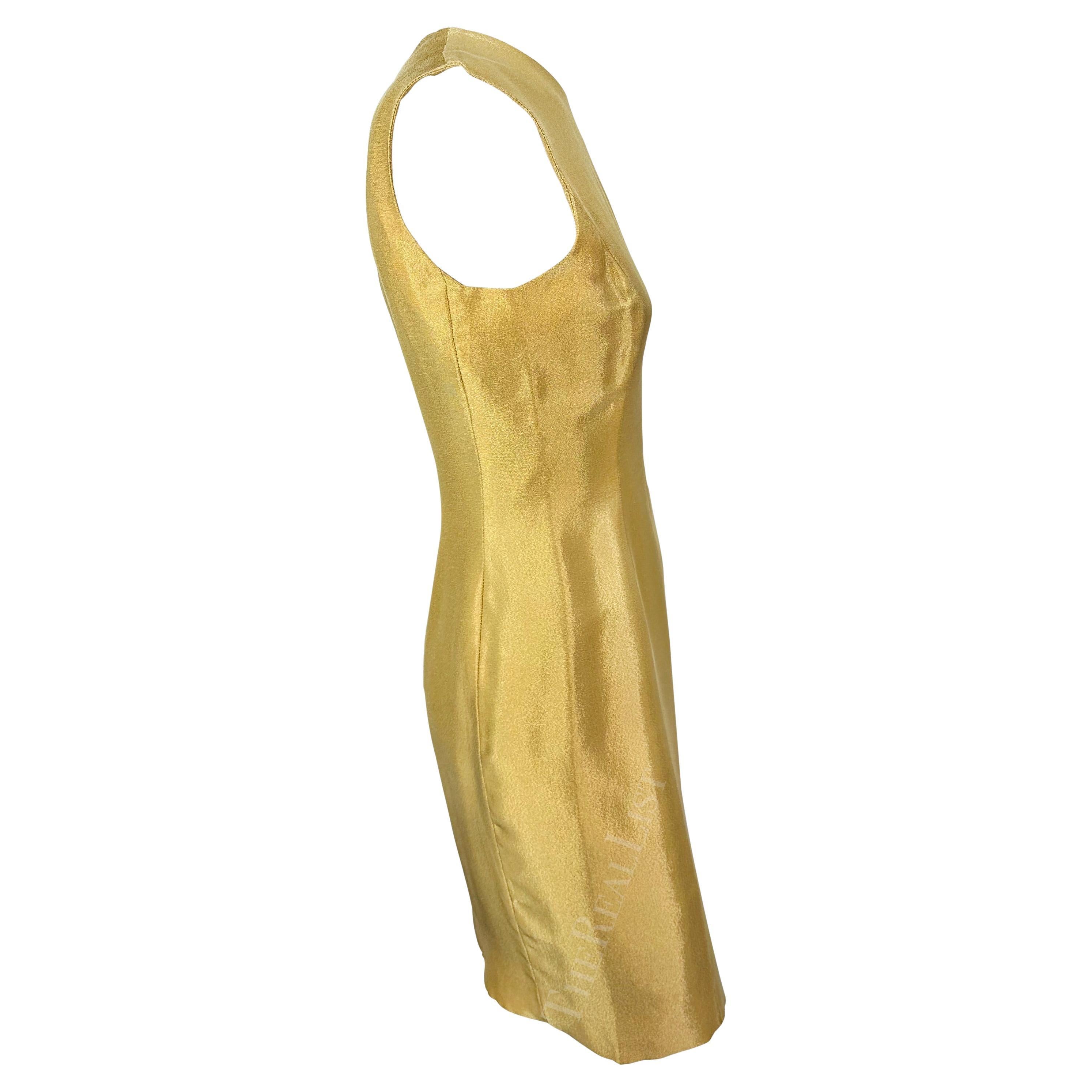 F/W 1994 Gianni Versace Couture Gold Metallic Sleeveless Mini Dress For Sale 1