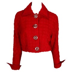 F/W 1994 Gianni Versace Couture Red Bouclé Tweed Cropped Medusa Jacket