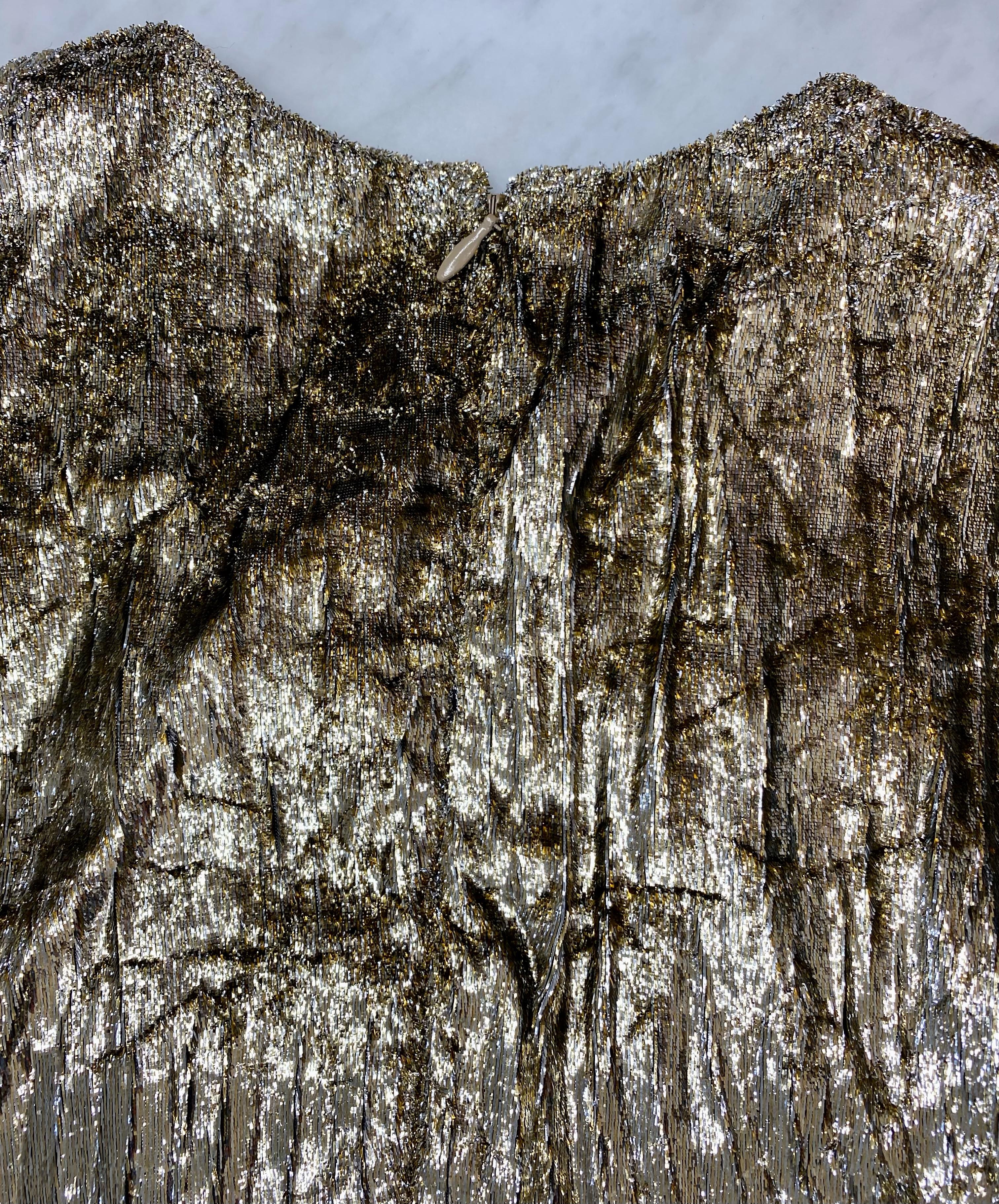 F/W 1994 Gianni Versace Gold Lame Lurex Pleated Tinsel Mini Tent Dress In Excellent Condition For Sale In West Hollywood, CA