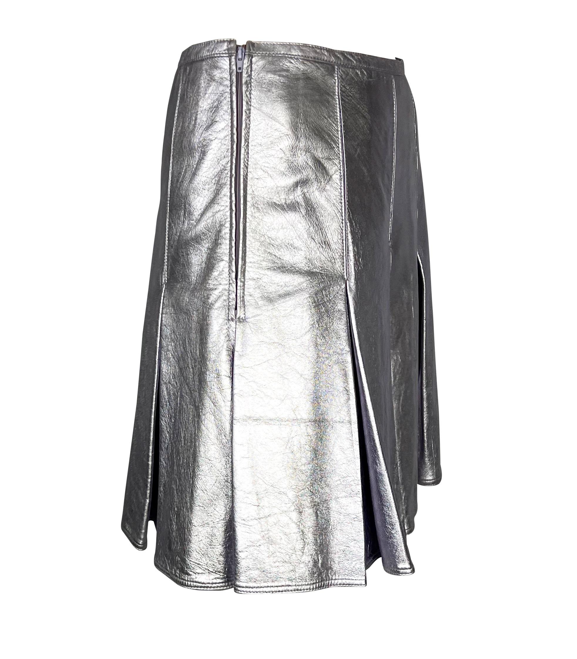 F/W 1994 Gianni Versace Lavender Purple Metallic Leather Pleated Flare Skirt 4