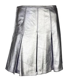 F/W 1994 Gianni Versace Lavender Purple Metallic Leather Pleated Flare Skirt