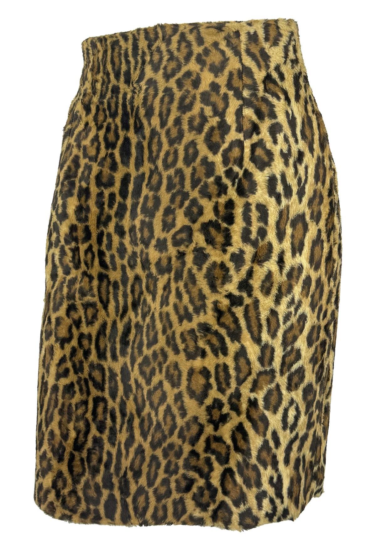 Brown F/W 1994 Gianni Versace Leopard Print Faux Fur Pencil Skirt For Sale