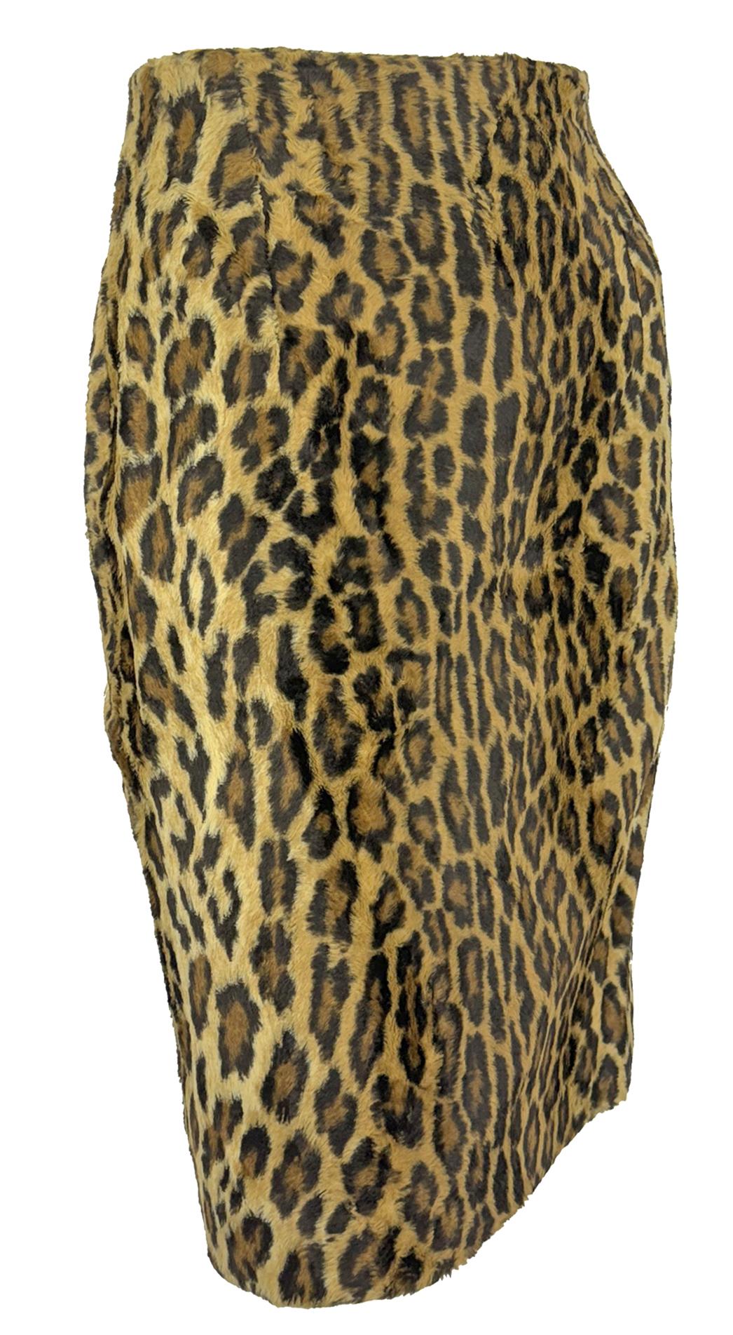 F/W 1994 Gianni Versace Leopard Print Faux Fur Pencil Skirt For Sale 4