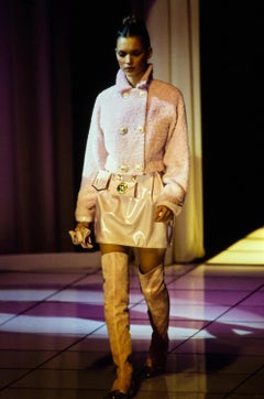 F/W 1994 Gianni Versace Light Pink Tweed Cropped Double Breasted Runway Jacket