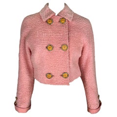 F/W 1994 Gianni Versace Light Pink Tweed Cropped Double Breasted Runway Jacket