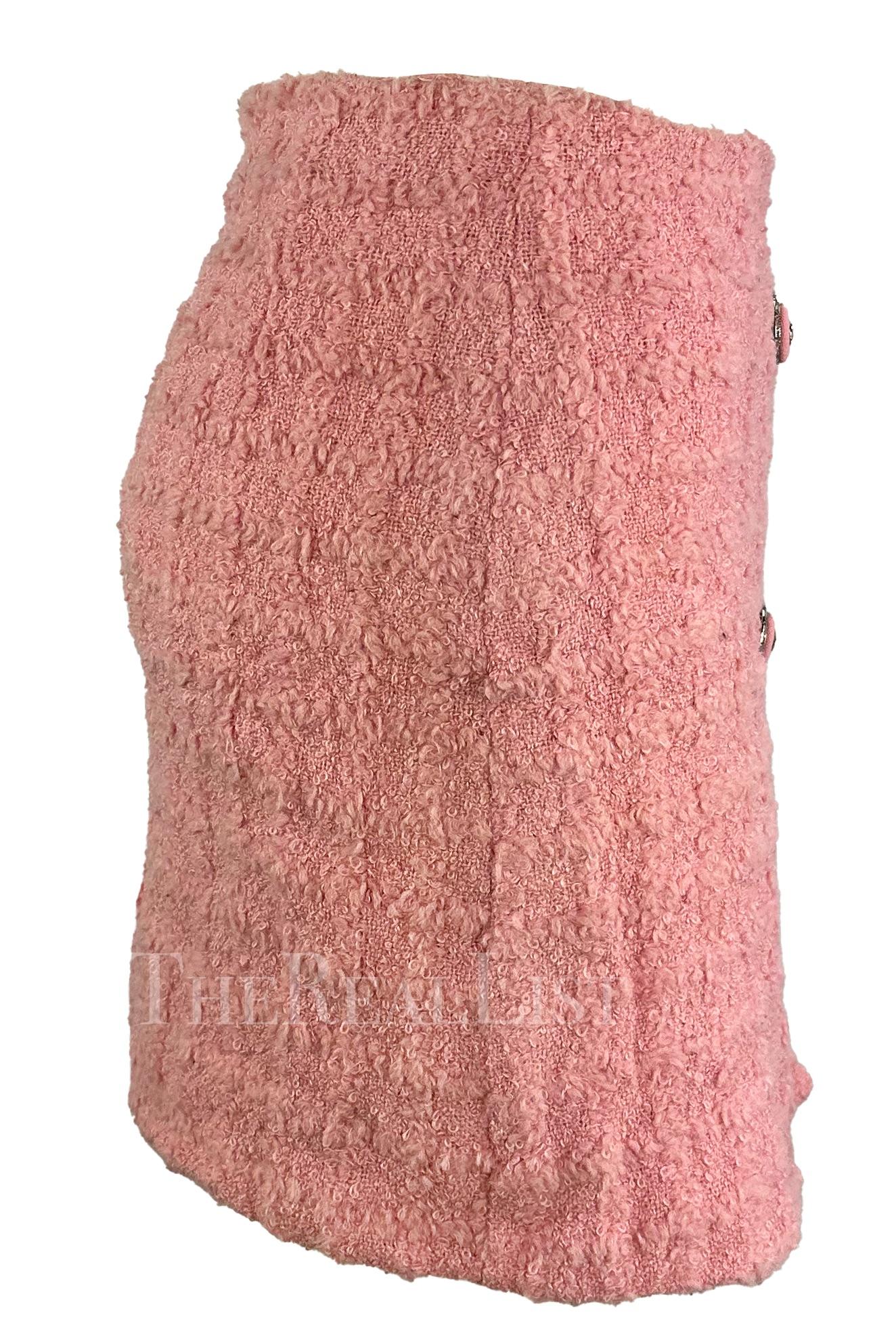 F/W 1994 Gianni Versace Pink Tweed Mini Skirt For Sale 4