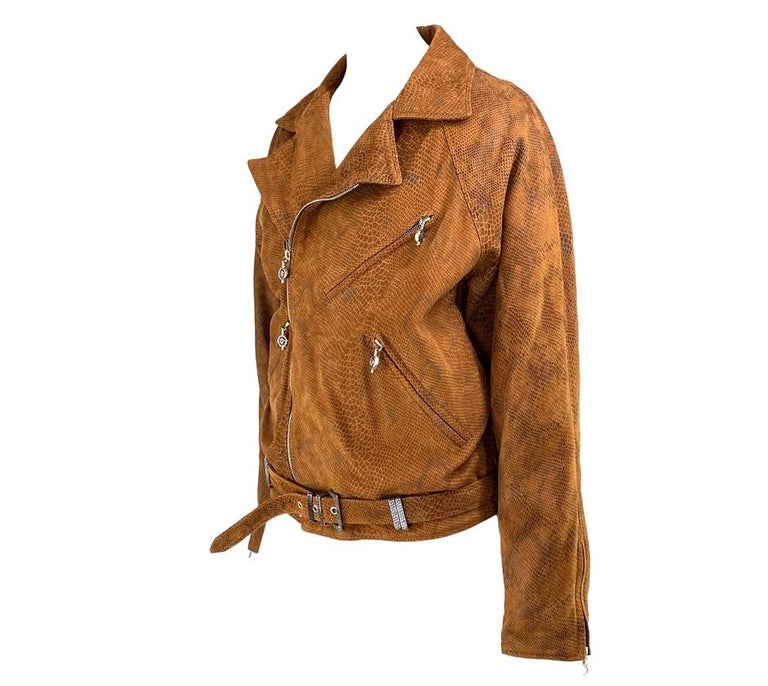 F/W 1994 Gianni Versace Python Print Brown Suede Medusa Zip Biker Jacket  For Sale at 1stDibs | versace suede jacket, brown suede winter jacket