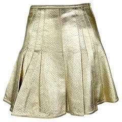 F/W 1994 Gianni Versace Runway Ad Gold Metallic Pleated Embossed Leather Skirt